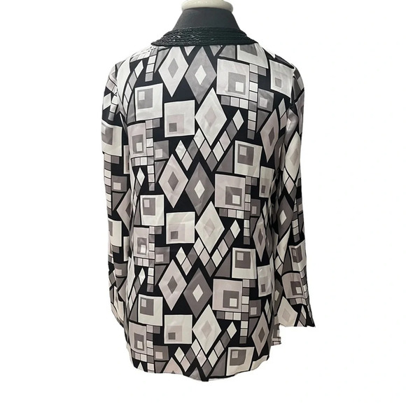 INC International Concepts Geometric Silk Charmeuse Tunic Beaded Placket 8 - Picture 4 of 8